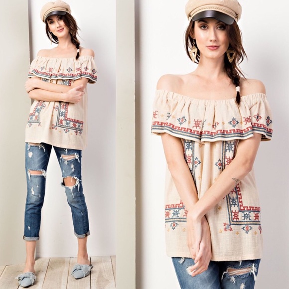 Bellanblue Tops - KIRA Embroidered Off Shoulder Top